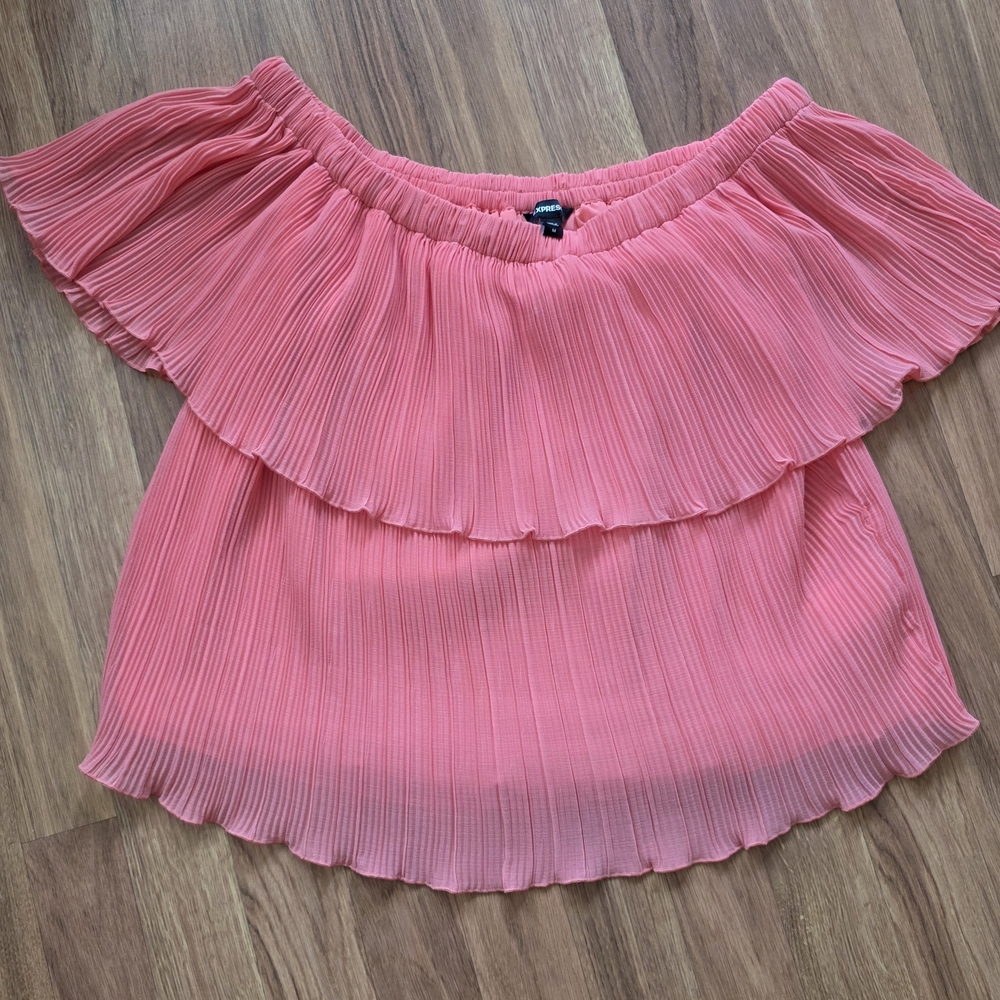 Pink Off-Shoulder Pleated Top